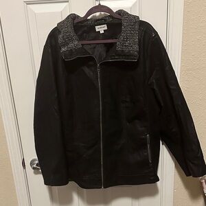 Avenue Black Faux Leather Jacket with Knit Collar